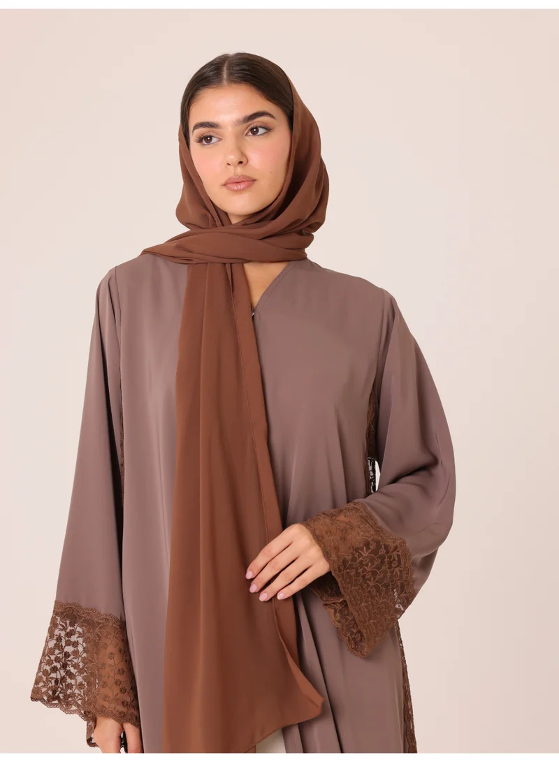 IKKXA Cocoa Lace Abaya ABY1232 Brown